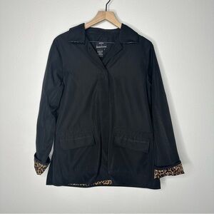 Dennis Basso Black Coat with Leopard Print Lining Sz Small